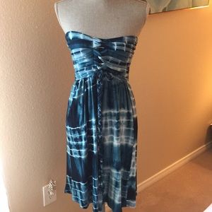 Jersey knit strapless tie dye smocked dress